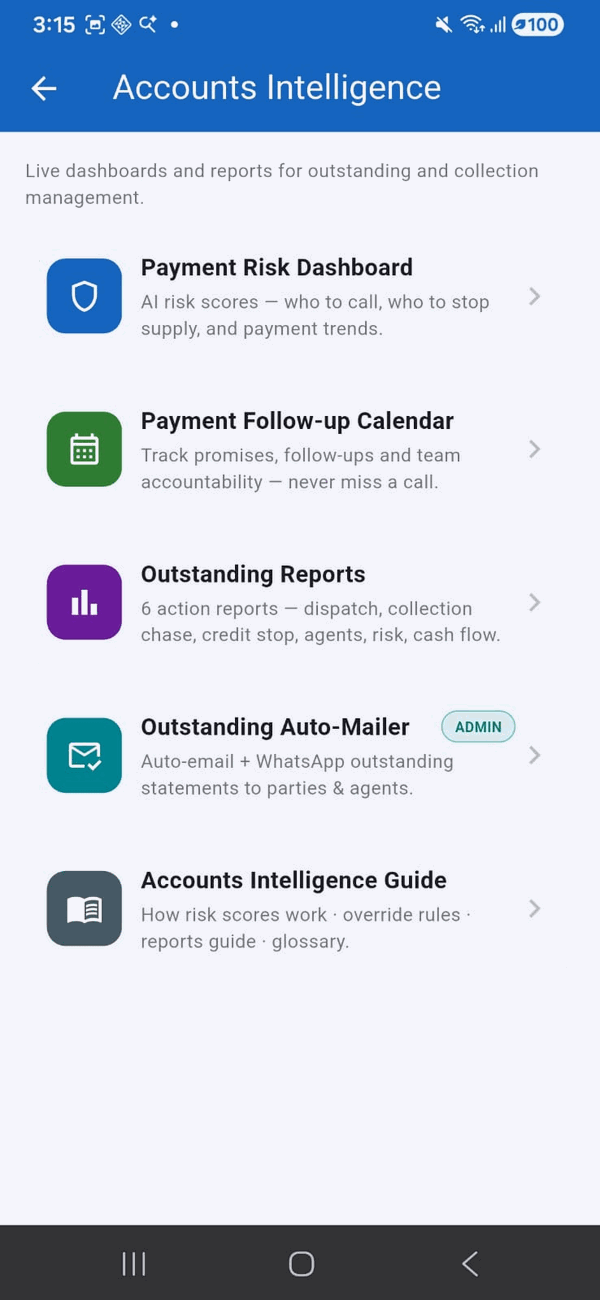 Accounts Intelligence menu