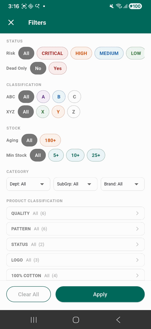 SAHAY filters screen