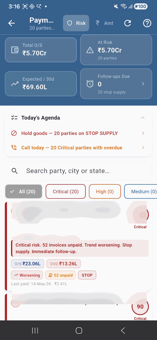 Payment risk dashboard